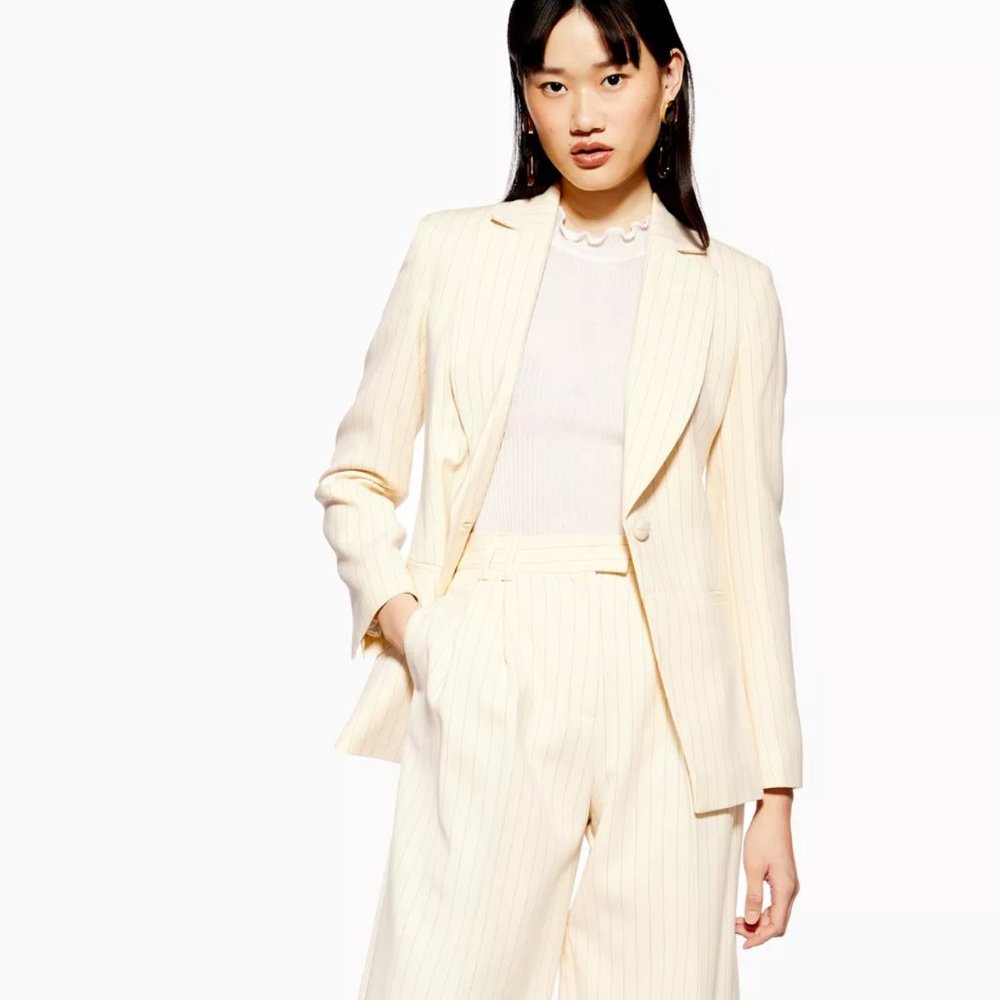 Topshop Cream Pinstripe Blazer